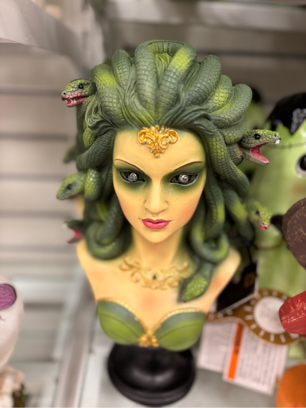 Medusa Bust Sculpture - Green Snake Hair Decorative Statue